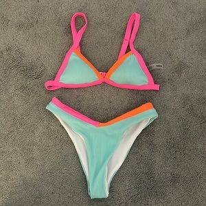 Orange, Pink, and Teal Bikini
